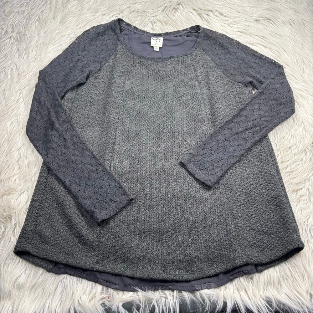 Anthropologie One September Women's L Gray Mixed Knit‎ Swing Top Fairy Grunge